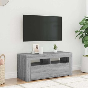822722 vidaXL ТВ шкаф с LED осветление, сив сонома, 90x35x40 см
