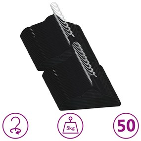 289921 vidaXL 50 бр Комплект закачалки за дрехи антиплъзгащи черно кадифе