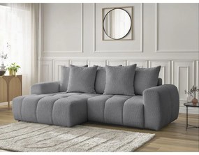 Сив сгъваем/с място за съхранение ъглов диван от прежда с примки от букле (ляв ъгъл) Roxelane – Bobochic Paris