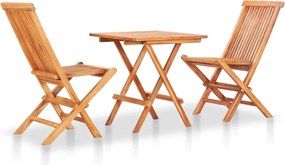 3063239 vidaXL Бистро комплект от 3 части, възглавници на сиво каре, тик масив