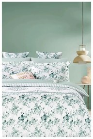 Бяло зелено двойно удължено спално бельо от памук Renforcé с включен долен чаршаф 4 части 200x220 cm – Mila Home