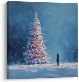 Картина на платно – Зимна приказка с коледно дърво