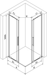 Mexen Velar L Двойна плъзгаща се душ кабина 100 x 90 см, прозрачна, черна