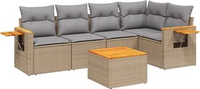 3259196 vidaXL Градински диван с възглавници, 6 части, бежов полиратан