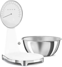 Кухненска везна Smeg KSF01WHWW, Аналогов и дигитален дисплей, До 5 кг/5 л, ТАРА, LED дисплей, Противоплъзгаща се основа, Автономия до 36 часа, Бял мат