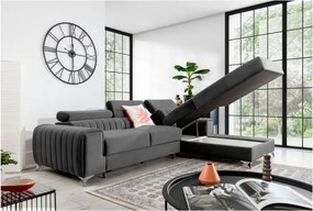 Тъмносив кадифен разтегателен ъглов диван с място за съхранение (десен ъгъл) Grayson – ELTAP
