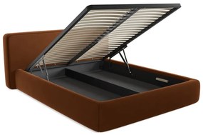 Двойно легло теракотено тапицирано с място за съхранение и включена подматрачна рамка 160x200 cm Kiana – Makamii