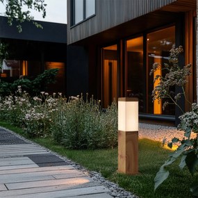 Модерна външна подова лампа стомана с дървен принт 45 см IP44 - Malois