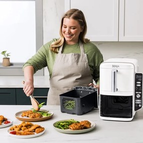 Двоен фритюрник с горещ въздух Ninja SL400EUWH, 2470W, 9.5 л, 2 кошници, 6 програми, Max Crisp, Функции Sync и Match, Бял