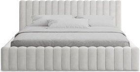 Двойно легло 140x200 cm тапицирано с място за съхранение с включена подматрачна рамка в сребрист цвят Lemi – Makamii