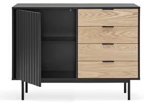 Черен/естествен нисък скрин от декор от дъб 108x80 cm Sierra – Teulat