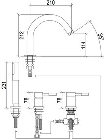 Кран Вана LaTorre Tech 4 дупки с телефон