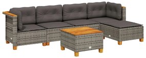 3261792 vidaXL Градински диван с възглавници, 6 части, полиратан, сив