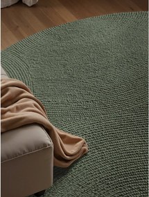 Тъмнозелен ръчно изработен вълнен кръгъл килим ø 200 cm Calmio – Hanse Home