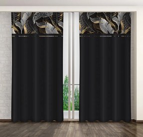 Класическа черна завеса с принт на сиви и златни листа Ширина: 160 см | Дължина: 250 см