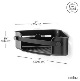 Черен ъглов пластмасов рафт за баня без пробиване Flex Adhesive – Umbra