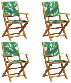 3214586 vidaXL Сгъваеми градински столове 4 бр зелен плат и масивно дърво