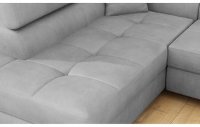 Светлосив кадифен разтегателен ъглов диван с място за съхранение (ляв ъгъл L форма) Anton – ELTAP