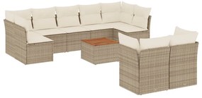 3256142 vidaXL Градински диван с възглавници, 10 части, бежов полиратан