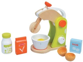 Дървен детски миксер, с продукти, зелен - Lelin Toys