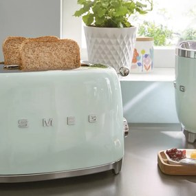 Тостер за хляб SMEG 50's Style TSF01PGEU, 950W, 2 филии, 6 нива, Тавичка за трохи, Вграден кабел, Неръждаема стомана, Зелен