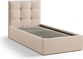 Светлокафяво единично легло 90x200 cm тапицирано с място за съхранение с включена подматрачна рамка Phaedra – Micadoni