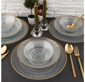 Комплект за хранене 12 части прозрачен/златист/стъкло