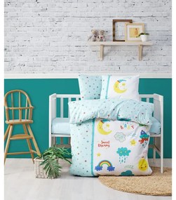 Детско спално бельо за детско креватче от памук Renforcé с включен долен чаршаф в бяло и цвят мента, 4 части 100x150 cm – Mijolnir