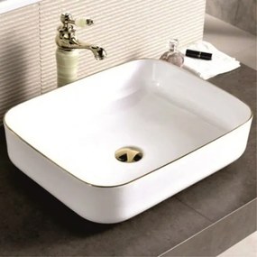 Мивка за баня ICB 874 GOLDEN EDGE, монтаж върху плот, порцелан, бял + златен, 50x40x13.5см