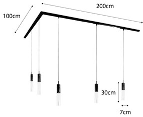Модерна релсова система с 5 златни висящи лампи 1-фазов - Iconic Lloyd