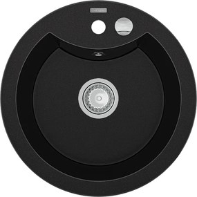 Mexen Diego гранитна мивка с 1 отделение 488 x 480 мм, черна, хромиран сифон - 6512481000-77