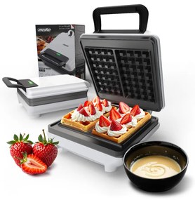 Гофретник Mesko MS 3091, 1800W, Незалепващо покритие, 2 плочи, Неплъзгащи се крачета, Бял