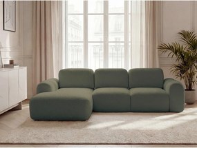 Зелен сгъваем/с място за съхранение ъглов диван от прежда с примки от букле (ляв ъгъл) Montaigne – Bobochic Paris