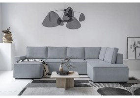 Светлосив разтегателен ъглов диван от рипсено кадифе (десен ъгъл/"U" форма) Brave Dave – Miuform