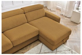 Разтегателен ъглов диван от рипсено кадифе в цвят горчица (променлив) Monaco – Bobochic Paris