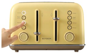 Тостер за хляб BUYDEEM DT640E, 1800W, 4 слота, 7 автоматични програми, 7 степени на препичане, LED индикатори, Тави за трохички, Високо изскачане, Жълт