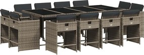 3211220 vidaXL Градински комплект от 13 части с възглавници сив полиратан