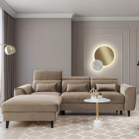 Светлокафяв кадифен разтегателен ъглов диван с място за съхранение (ляв ъгъл) Foble – ELTAP