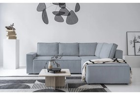 Светлосив разтегателен ъглов диван от рипсено кадифе (десен ъгъл) Brave Dave – Miuform