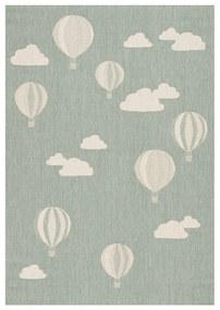 Зелен антиалергичен детски килим 170x120 cm Balloons and Clouds - Yellow Tipi