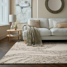 Кафяво-кремав вълнен килим 200x290 cm Abstract Swirl – Flair Rugs