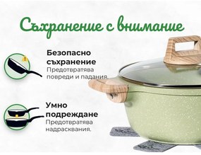 Комплект тенджери и тигани Just Perfecto JL-723, 21 ч, Отливка, Мраморно покритие, Индукция, Съд за готвене на пара, Аксесоари, Зелен