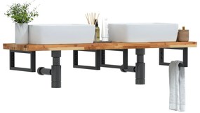 3302749 vidaXL Стенен рафт за мивка, стомана и масивно дърво акация