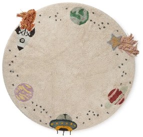 Кремаво ръчно изработено памучно детско килимче за игра подходящо за пране ø140 cm Interstellar Journey – Lorena Canals