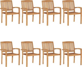 3073281 vidaXL Стифиращи градински столове с възглавници 8 бр тик масив