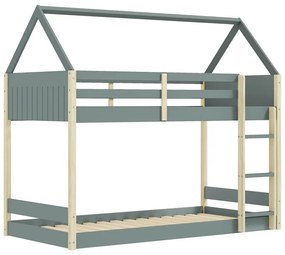 Къща/двуетажно детско легло 90x190 cm с включена подматрачна рамка в естествен цвят/сиво-зелено Valka – Marckeric