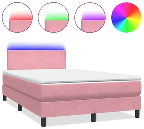 3316688 vidaXL Боксспринг легло с матрак и LED, розово, 120x210 см, кадифе