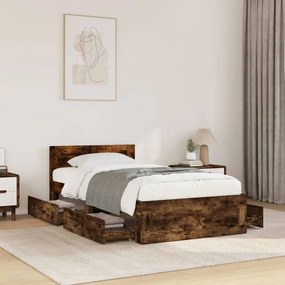 3295580 vidaXL Рамка за легло с табла, опушен дъб, 100x200 см, инженерно дърво