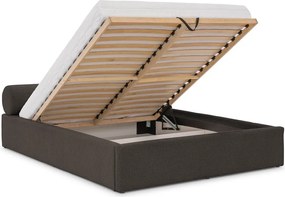 Тъмносиво тапицирано двойно легло с място за съхранение и включена подматрачна рамка 180x200 cm Cille – Ropez