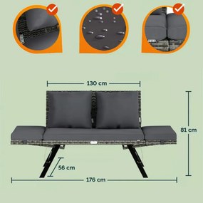 Градинска пейка 2в1 от полиратан 176 × 56 × 81 cm čierna / krémová